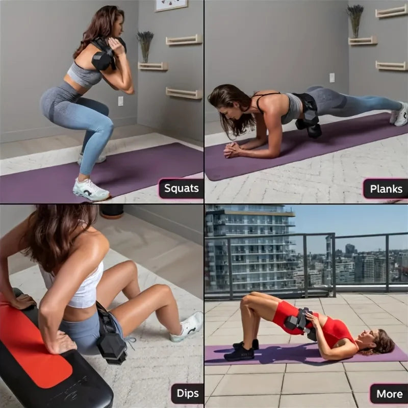 An Adjustable Nylon PA Arm Thrust Training Device with Weighted Hip Support Straps for Home and Gym Fitness Workouts
